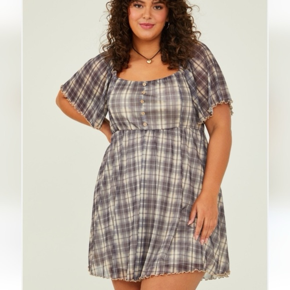 Arula Altar’d state plaid button babydoll cottagecore dress